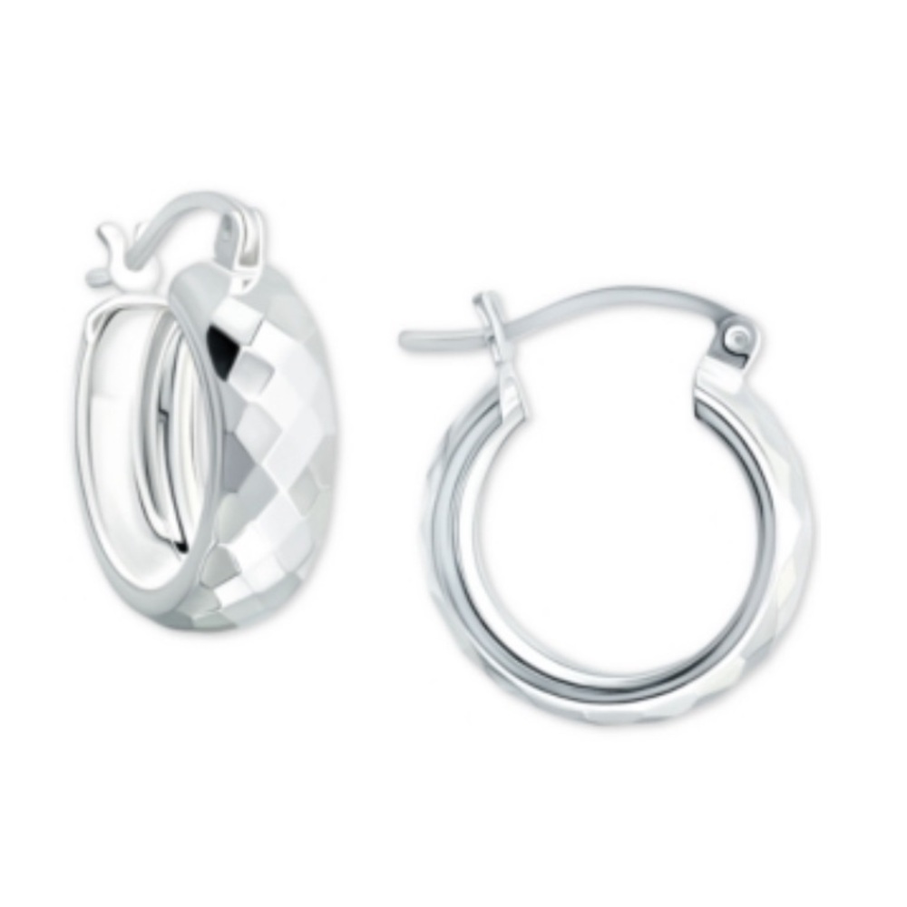 NWT Giani Bernini Sterling Silver Faceted Hoop Earrings 15mm Created for Macy’s